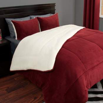 Full/Queen Comforter Set – 3-Piece Fleece Bedspread with Pillow Shams – Warm, Cozy, Machine-Washable Bedding by Lavish Home (Burgundy)