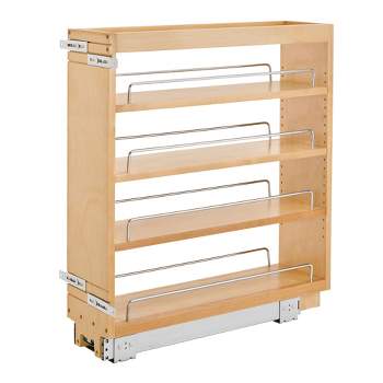 Rev-A-Shelf Pull Out Kitchen Cabinet Storage Organizer Spice Rack w/3 Adjustable Sliding Wood Shelves, Chrome Rails, & 100lb Capacity