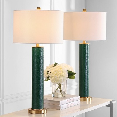 Ollie Green Faux Alligator Table Lamp Set with White Shades
