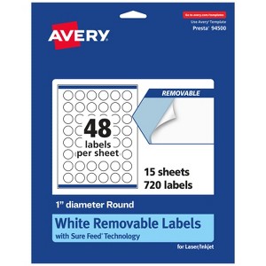Avery Matte White Removable Round Labels with Sure Feed Technology, Print-to-the-Edge, 1" diameter - 1 of 4