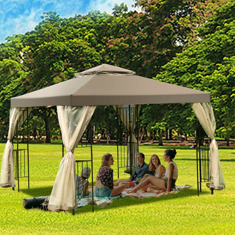 Costway Outdoor 10'x10' Gazebo Canopy Shelter Awning Tent Patio Screw-free structure Garden, 5 of 9