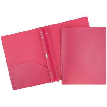JAM 6pk POP 2 Pocket School Presentation Plastic Folders with Prong Fasteners Pink