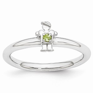 Black Bow Jewelry Rhodium Plated Sterling Silver Stackable Peridot 7mm Boy Ring - 1 of 4