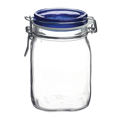 Bormioli Rocco Fido Jar with Blue Lid, Made of Premium Quality Italian Glass, Airtight Seal with Gasket