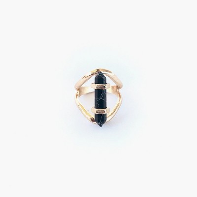 Sanctuary Project Semi Precious Black Howlite Crystal Ring Gold
