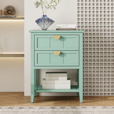 Okak Modern 2-Drawer Bedroom Dressers End Table with Gold Handles,Side Table for Entryway Study Living Room,Wooden Dresser Chest, Light Green