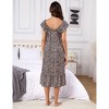 Coolmee Women Casual Boho Floral Flying Sleeve Smocked Midi Dress Tiered Flowy Nightdress - 3 of 4