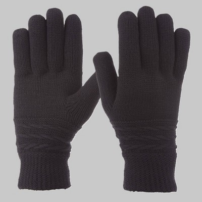 Isotoner Cable Stripe Knit Gloves - Black: Water Repellent, Ribbed Cuffs, Full Lining, Machine Washable, Adult Sizing