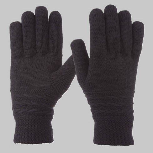 Isotoner Cable Stripe Knit Gloves - Black - image 1 of 3