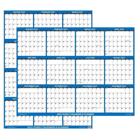 2023 Annual Laminated Wet And Dry Erase Reversible Wall Calendar 24" X 36"  Navy - Swiftglimpse : Target
