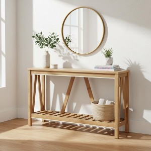 Homy Casa Console Table with Open Shelf for Entryway, Living Room or Hallway, Brown - 1 of 4