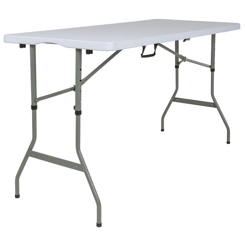 Flash Furniture Kathryn 5-Foot Height Adjustable Bi-Fold Granite White Plastic Banquet and Event Folding Table with Carrying Handle, 4 of 15