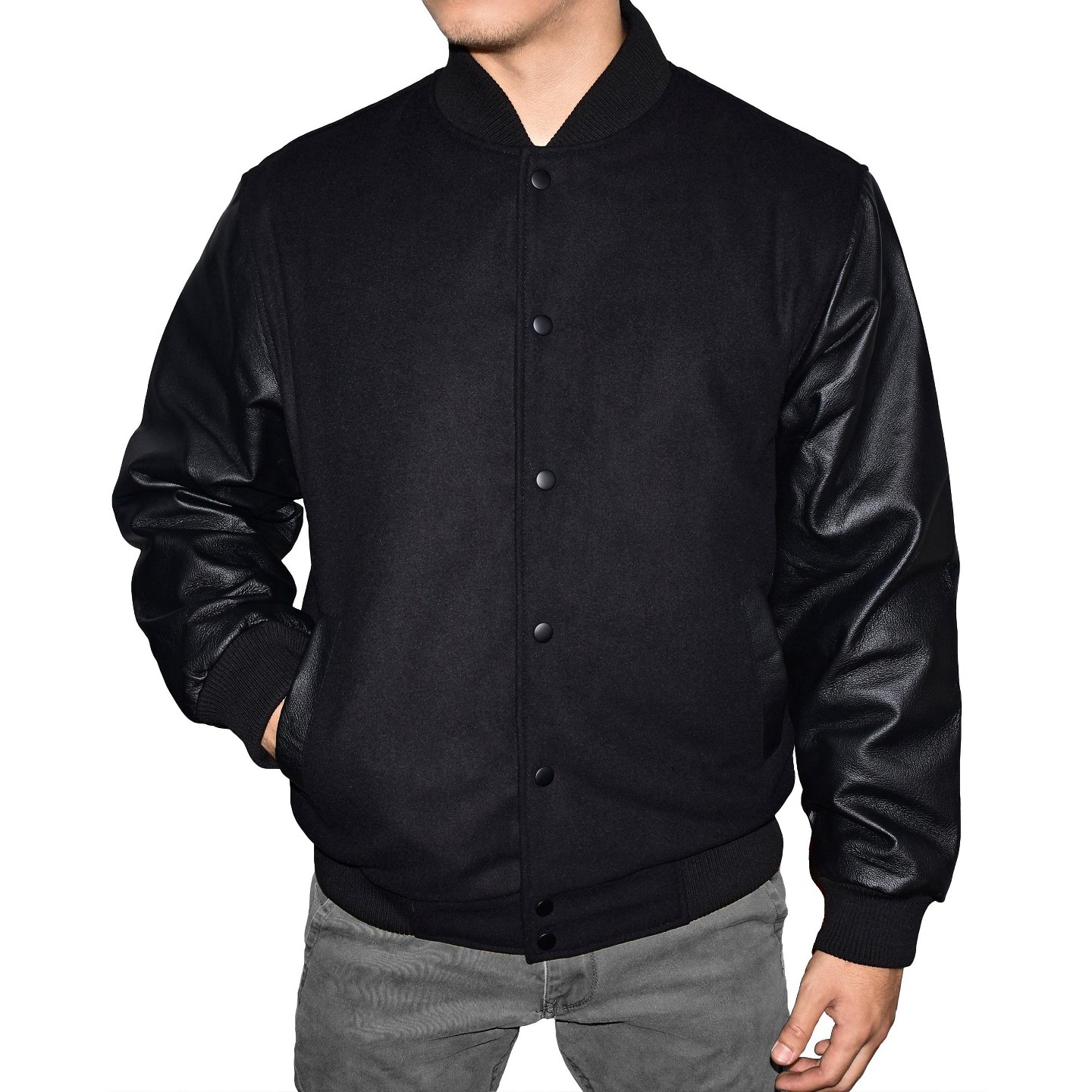 Мужская куртка Victory Outfitters Classic Varsity Leather Jacket Black, цвет: Чёрный — фото 1