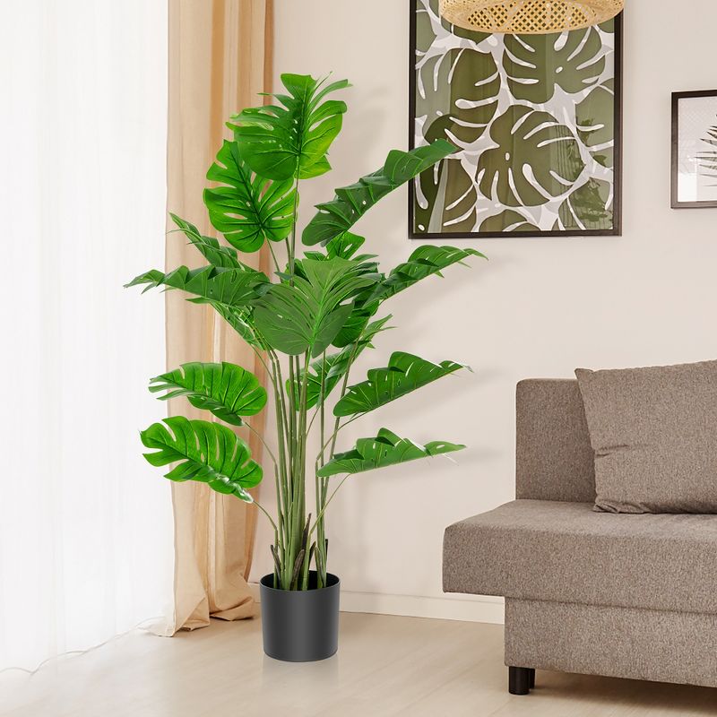 Costway 5FT Artificial Tree Faux Monstera Deliciosa Plant for Home Indoor & Outdoor, 2 of 11