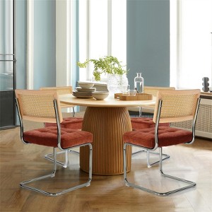 Set of 4 Kylie 20.5" Wider Tufted Seat Upholstered Fabric Chairs with Chrome Legs And Mesh Backrest Cane Rattan Dining Chairs - Maison Boucle - 1 of 4