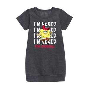 - SpongeBob SquarePants - Ready For Baseball Graphic Short Sleeve Fleece Dress - 1 of 4