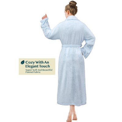Light Blue Fleece Plush Long Bathrobe for Women, 2XL-3XL