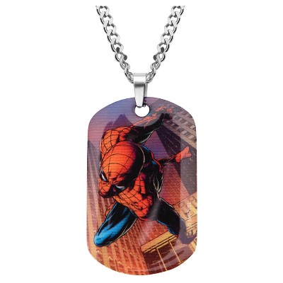 Men's Marvel Spider-Man Graphic Stainless Steel Dog Tag Pendant with Chain (24")