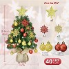 Luupatchy 24in Small Tabletop Artificial Xmas Tree with Lights, Star Treetop, Ornaments Balls, DIY Decorations - Green & Gold - 2 of 4
