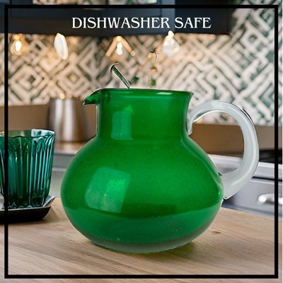 Artland Iris 90 Oz Green Handblown Glass Pitcher with Bubble Shape