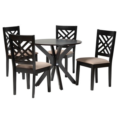 Norah Sand Fabric and Dark Brown Wood 5-Piece Dining Set