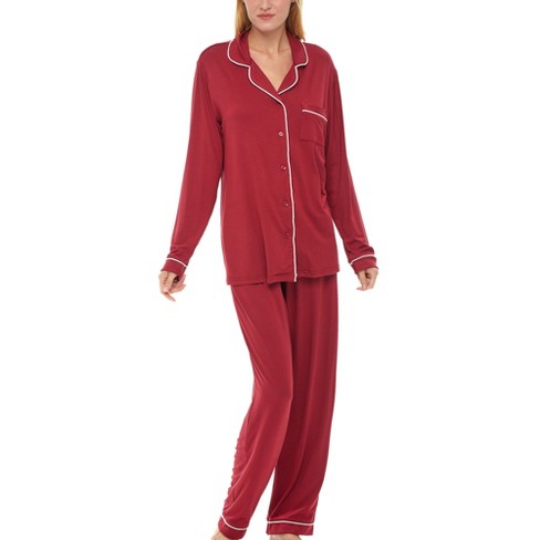 ADR Classic Knit Pajamas Set with Pockets, Lightweight Long Sleeve PJ Set  Burgundy X Large