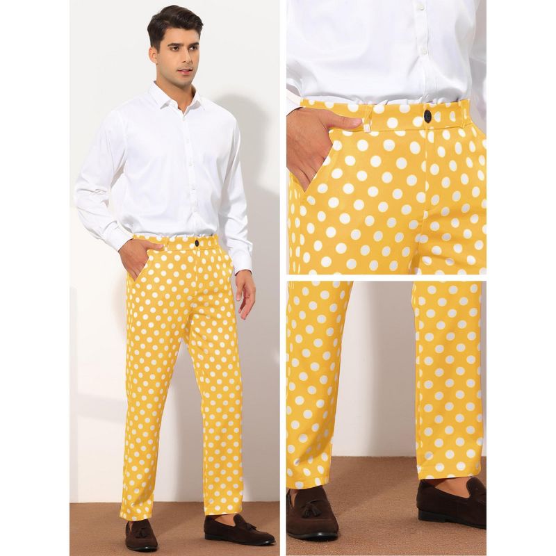 Lars Amadeus Men's Regular Fit Flat Front Polka Dots Printed Pants, 5 of 6