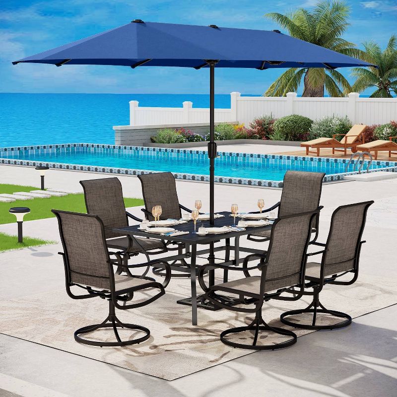 7pc Outdoor Dining Set with Metal Slat Top Table with 1.6&#34; Umbrella Hole &#38; Swivel Chairs - Captiva Designs, 1 of 15