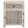 ORRD White Washed Accent Cabinet with Lattice Cutouts, 1-Door & Drawer Storage from Solid Mango Wood, for Bedroom, Living Room & Entryway - 3 of 4