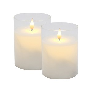 LumaBase Battery-Operated LED Glass Candles with Bullet Flame - Set of 2 - 1 of 4