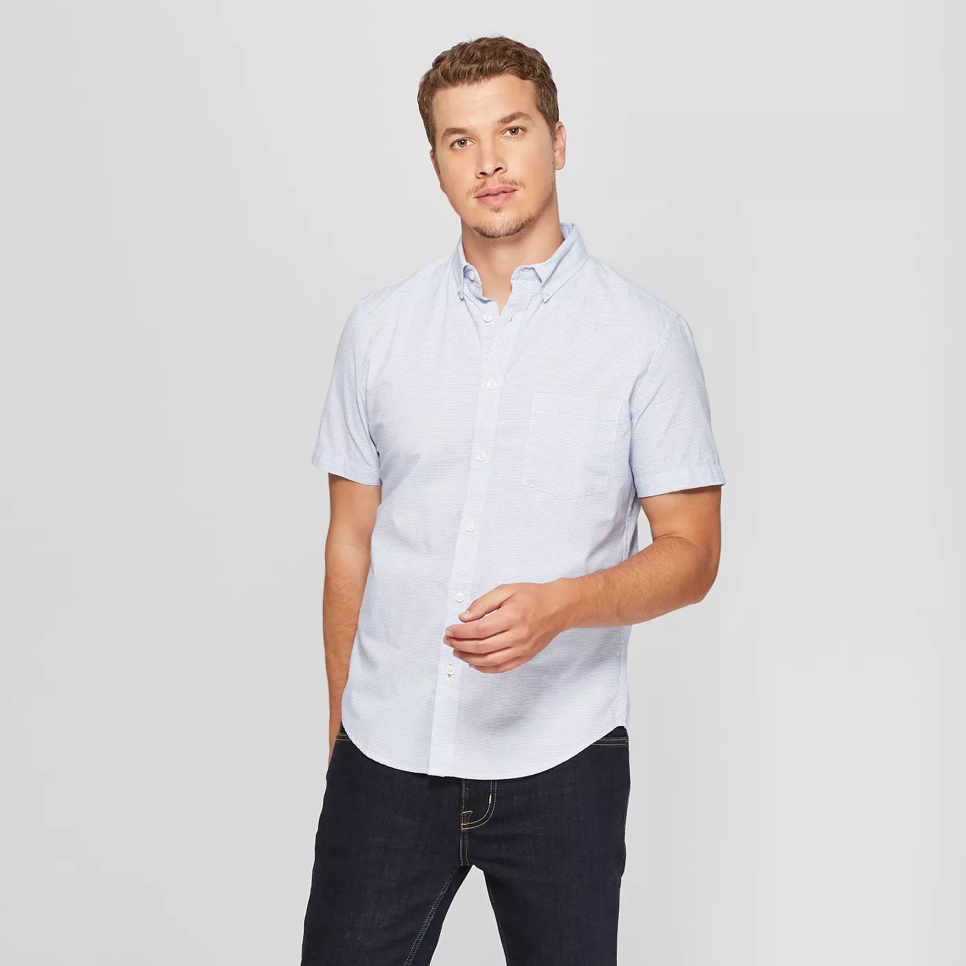 Photo session outfit Men's Short Sleeve Poplin Button-Down Shirt - Goodfellow & Co Amparo Blue 