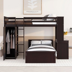 VYNXARIA Twin size Loft Bed with a Stand-alone bed, Shelves,Desk,and Wardrobe£¬Espresso - 1 of 4