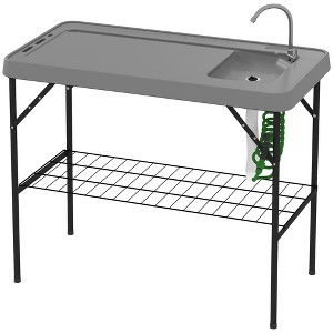 Folding Fish Cleaning Table with Sink, Portable Camping Table with Faucet, Drainage Hose, Sprayer and Shelf - 1 of 4