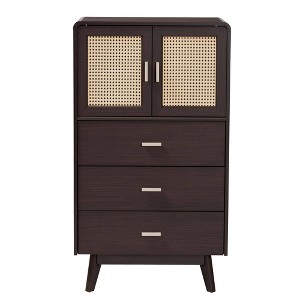 Baxton Studio Giancarlo Wood 3 Drawer Storage Chest with Rattan door Espresso Brown/Light Brown: Accent Cabinet, Particle Board Frame - 1 of 4