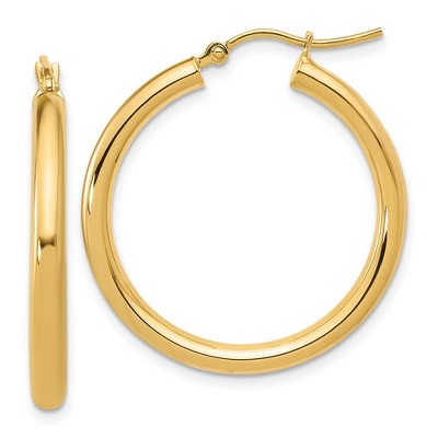 Black Bow Jewelry 3mm Round Hoop Earrings in 14k Yellow Gold, 30mm (1 3/16 Inch)