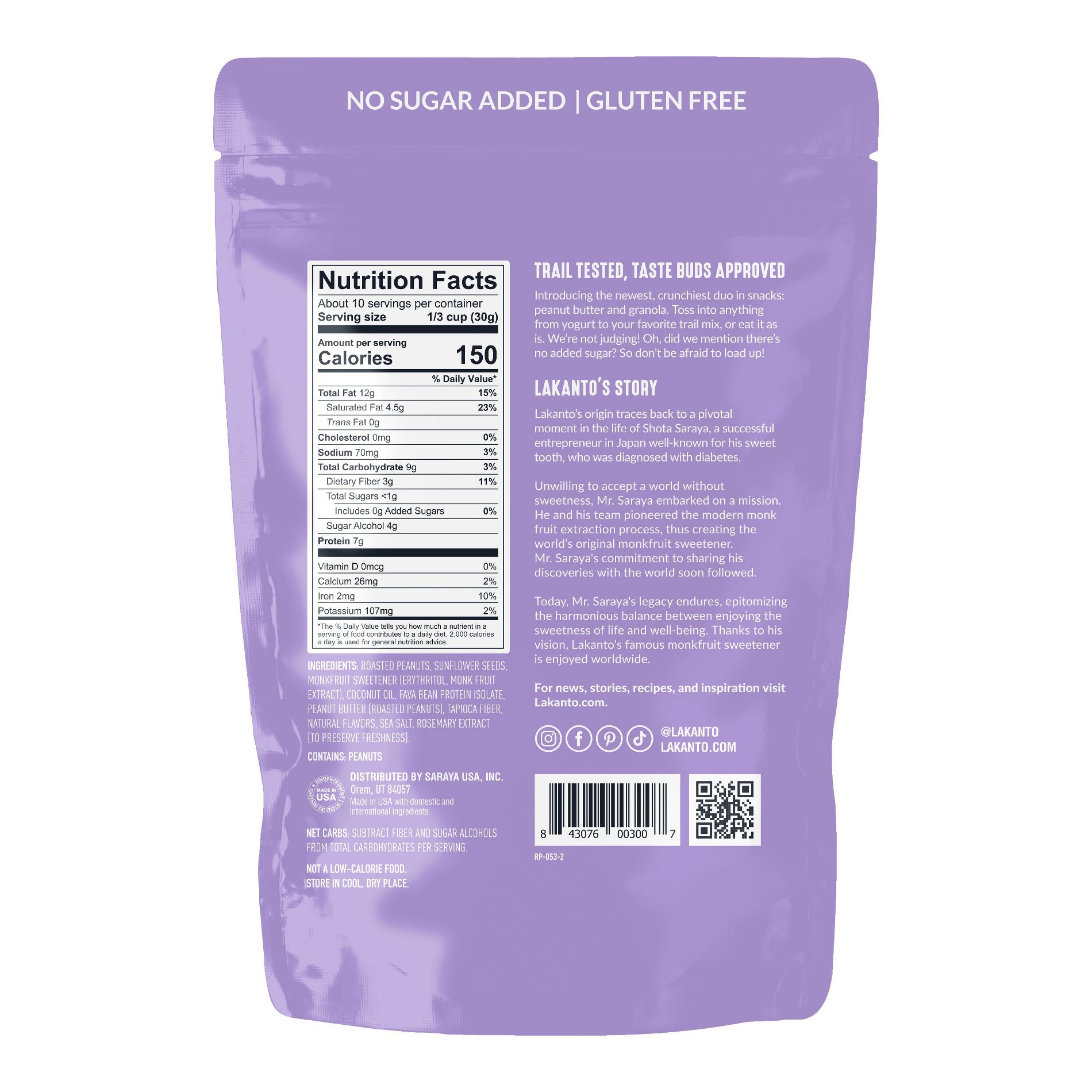 Lakanto Monkfruit Sweetened Peanut Butter Powder Gluten Free Vegan 8.5 oz Bag