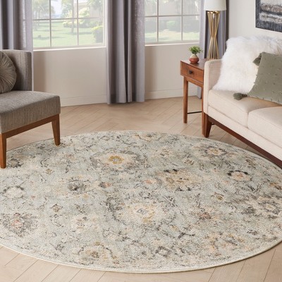 Mint Green Round Synthetic Floral Area Rug 7'10"