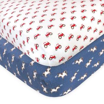 Hudson Baby Infant Boy Cotton Fitted Crib Sheet, Tractor and Cow, One Size