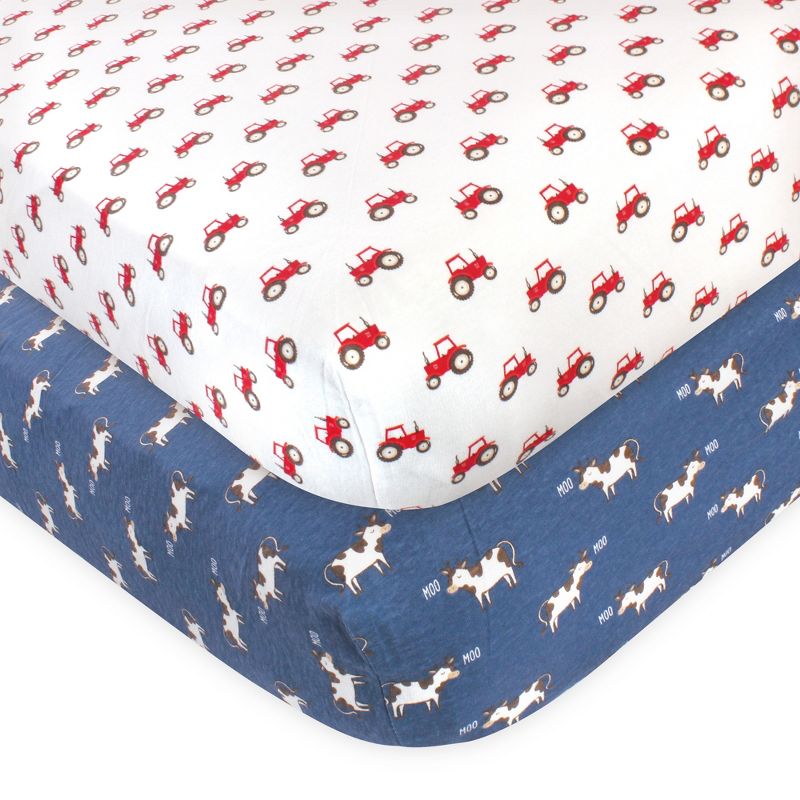 Hudson Baby Infant Boy Cotton Fitted Crib Sheet, Tractor and Cow, One Size, 1 of 5