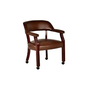 Traditional Microfiber Arm Chair with Casters, Nailhead Trim and Pedestal Base for Living Room - 1 of 4