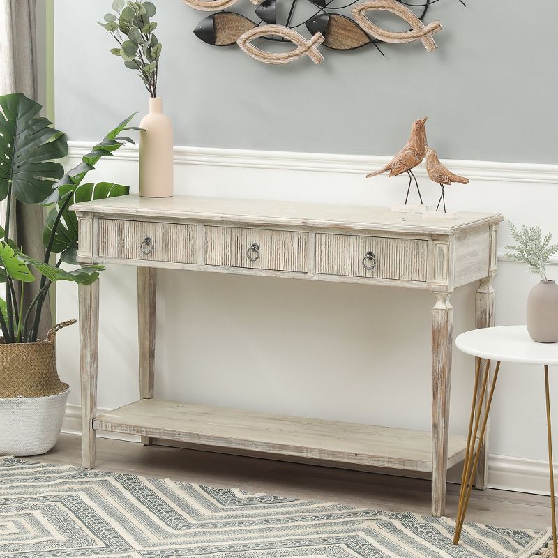 LuxenHome Whitewashed Wood 3-Drawer 1-Shelf Console and Entry Table Gray, 3 of 14
