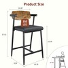 Set of 2 Counter-Height Bar Stools ¨C Rustic Brown Faux Leather with Wood-Trimmed Back & Metal Legs for Kitchen Islands & Dining Rooms - 2 of 4