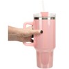 100 North 40 Ounce Stainless Steel Double Wall Insulated Glitter Travel Tumbler With Handle, Straw, and Lid, French Bulldog Pale Pink - 4 of 4