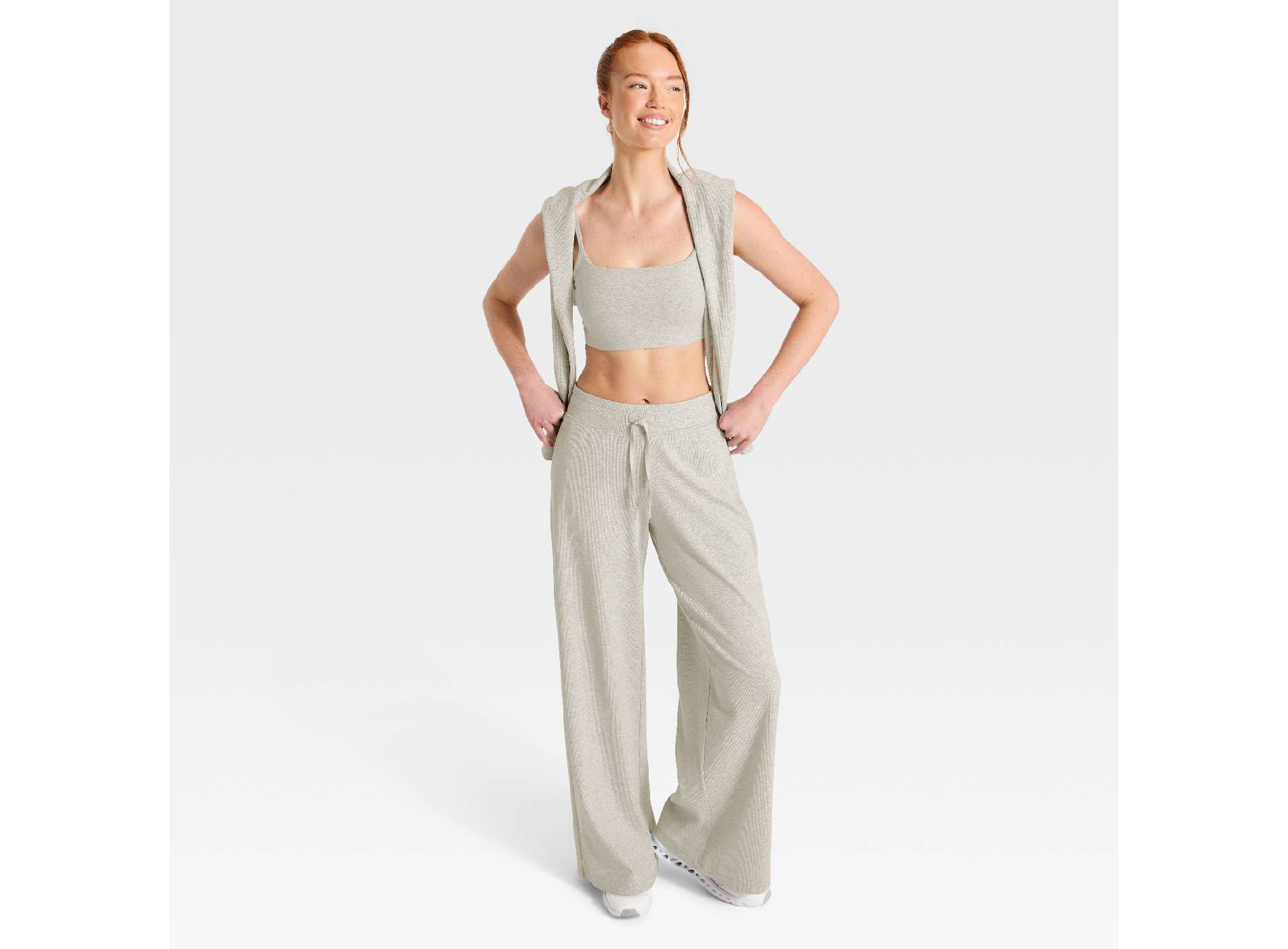 Women's Ribbed Straight Leg Pants - All In Motion™ Light Heather Gray M