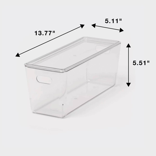 Cajón transparente apilable de 5L con tapa - Brightroom™: PET, apilable, almacenamiento universal, asas, 13.77" x 5.11" 5