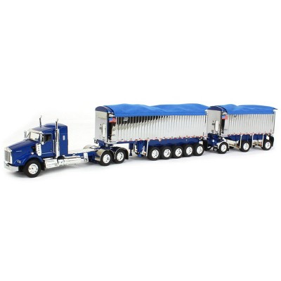 First Gear 1/64 Blue/Chrome Kenworth T800 w/ Chrome East Genesis II End Dump Trailers, DCP, 60-1569
