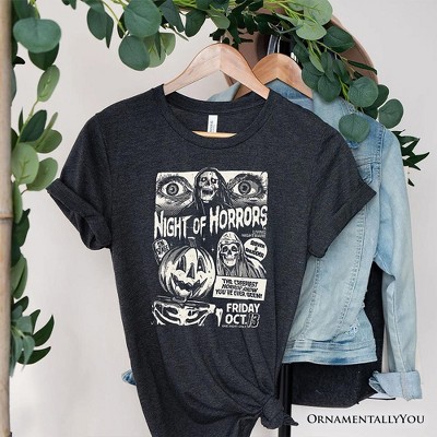 Night of Horrors Retro Halloween T-Shirt, Vintage Poster Tee for Spooky Season Fans| OrnamentallyYou