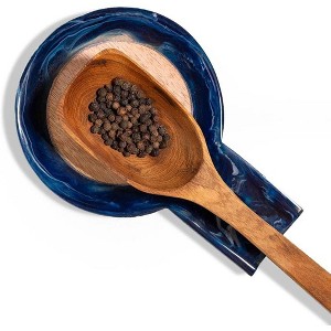 Folkulture Spoon Rest or Spoon Holder | (7 x 5") Resin Spoon Rest for Stove Top or Kitchen Utensils Holder for Home (Blue) - 1 of 4