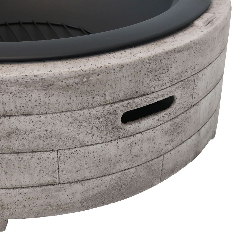 Sunnydaze Outdoor Large Round Faux Stone Fire Pit with Handles, Log Poker, and Spark Screen - 35" - Gray, 5 of 9