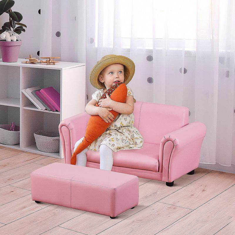 Qaba Kids Sofa Set with Footstool for Toddlers and Babies, Kids Couch for Playroom, Nursery, Living Room, Bedroom Furniture, 2 of 7